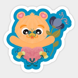 Cute baby bear loves flower Sticker